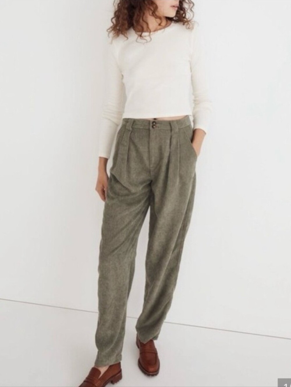 Madewell Women's High-Rise Pleated Corduroy Pants — Green